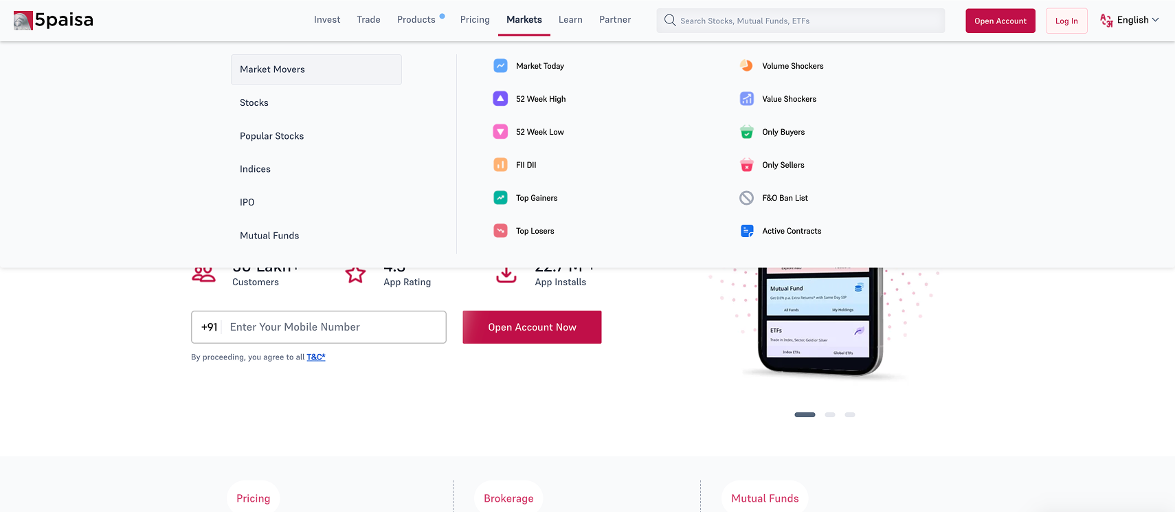 Markets tab design